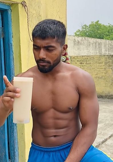 Ankit having badam milk